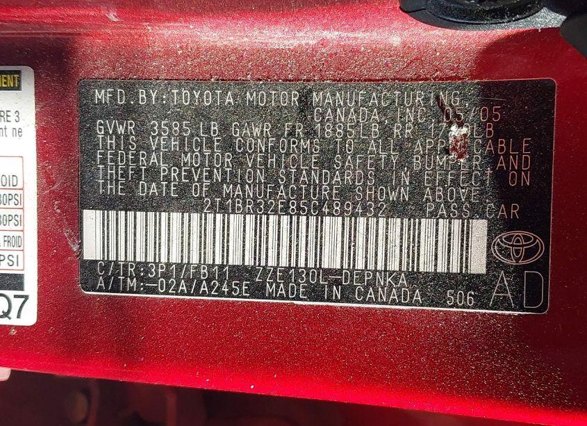Photo 9 of 2005 Toyota Corolla LE (VIN 2T1BR32E85C489432)