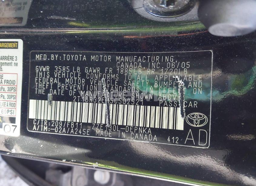 Photo 9 of 2005 Toyota Corolla LE (VIN 2T1BR32E85C502521)