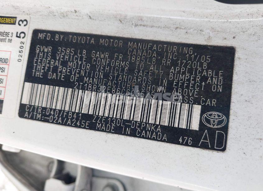 Photo 9 of 2006 Toyota Corolla LE (VIN 2T1BR32E86C603575)