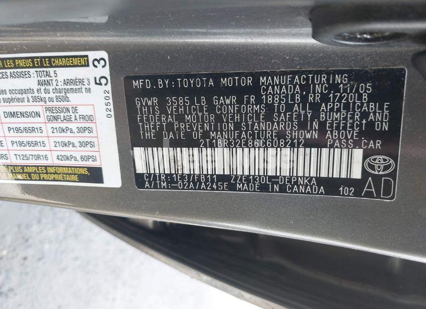 Photo 9 of 2006 Toyota Corolla LE (VIN 2T1BR32E86C608212)