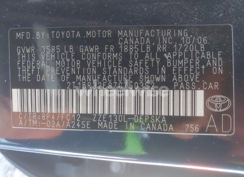 Photo 9 of 2007 Toyota Corolla S (VIN 2T1BR32E87C750352)