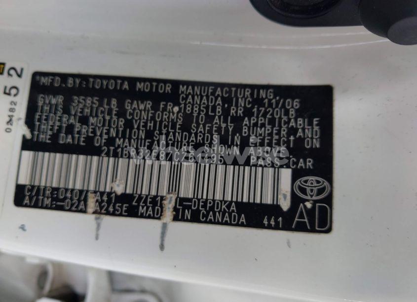 Photo 9 of 2007 Toyota Corolla CE (VIN 2T1BR32E87C761495)