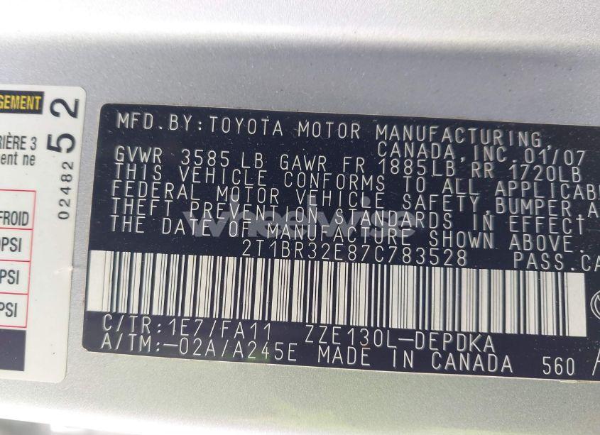 Photo 9 of 2007 Toyota Corolla CE (VIN 2T1BR32E87C783528)