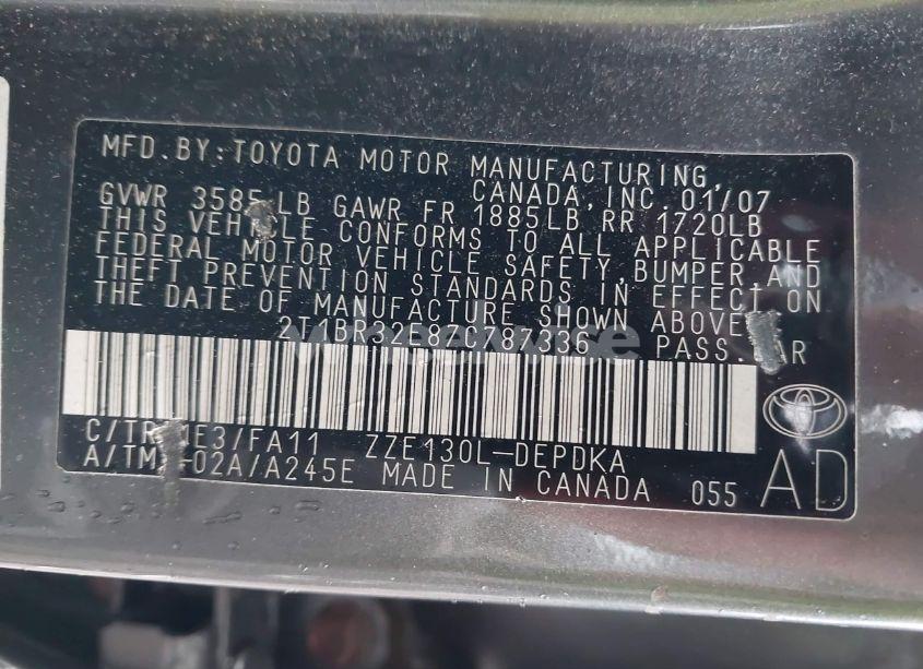 Photo 9 of 2007 Toyota Corolla CE (VIN 2T1BR32E87C787336)