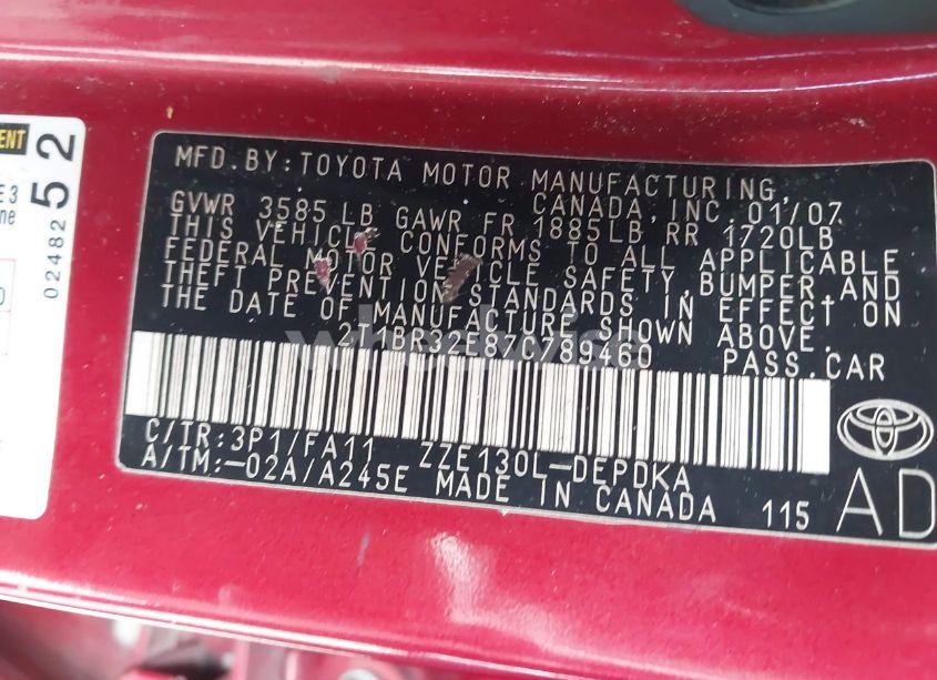 Photo 9 of 2007 Toyota Corolla CE (VIN 2T1BR32E87C789460)