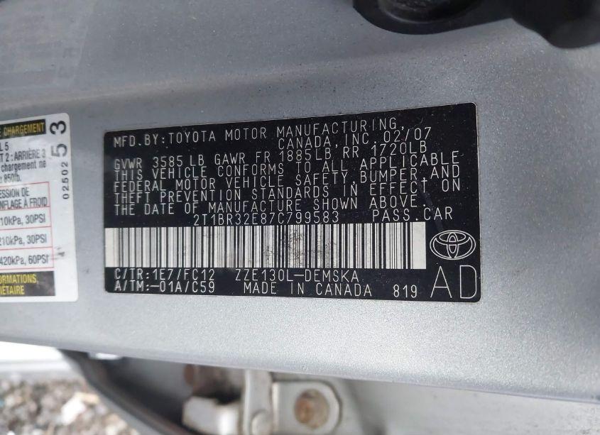 Photo 9 of 2007 Toyota Corolla S (VIN 2T1BR32E87C799583)