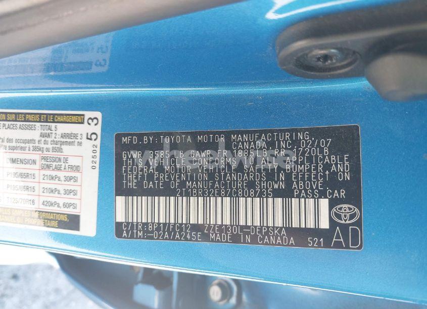 Photo 9 of 2007 Toyota Corolla S (VIN 2T1BR32E87C808735)