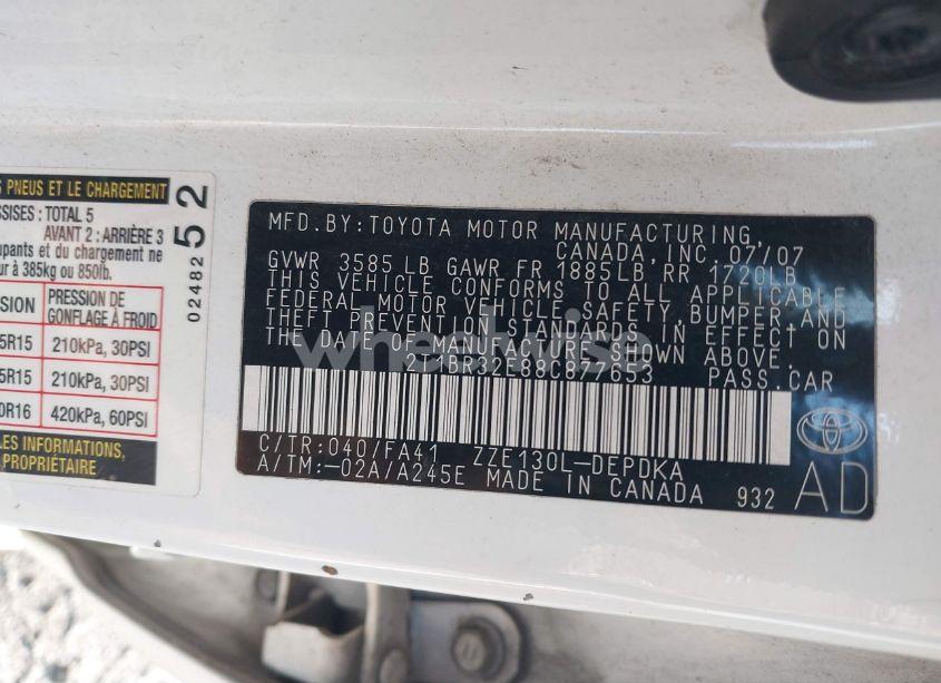 Photo 9 of 2008 Toyota Corolla CE (VIN 2T1BR32E88C877653)