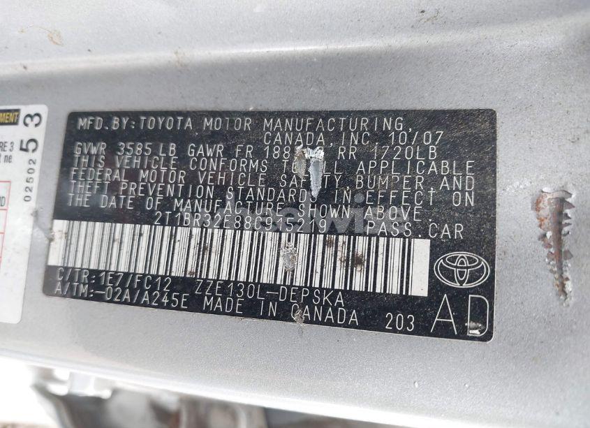 Photo 9 of 2008 Toyota Corolla S (VIN 2T1BR32E88C915219)