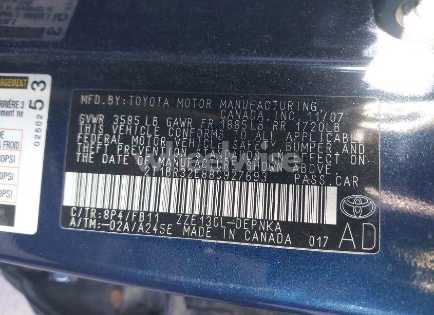 Photo 9 of 2008 Toyota Corolla LE (VIN 2T1BR32E88C927693)