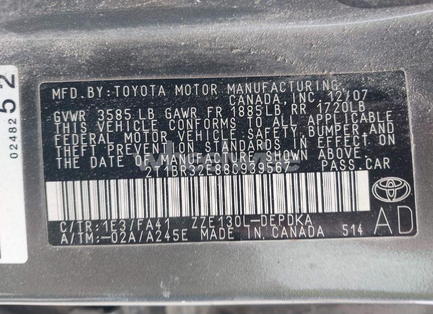 Photo 9 of 2008 Toyota Corolla CE (VIN 2T1BR32E88C939567)