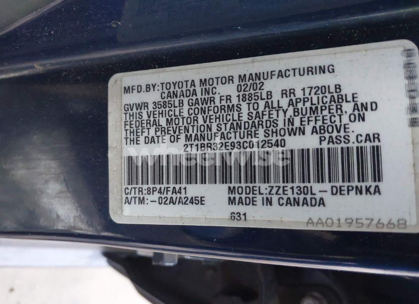 Photo 9 of 2003 Toyota Corolla LE (VIN 2T1BR32E93C012540)