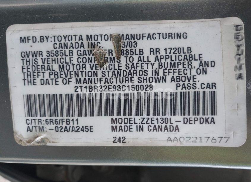 Photo 9 of 2003 Toyota Corolla CE (VIN 2T1BR32E93C150028)