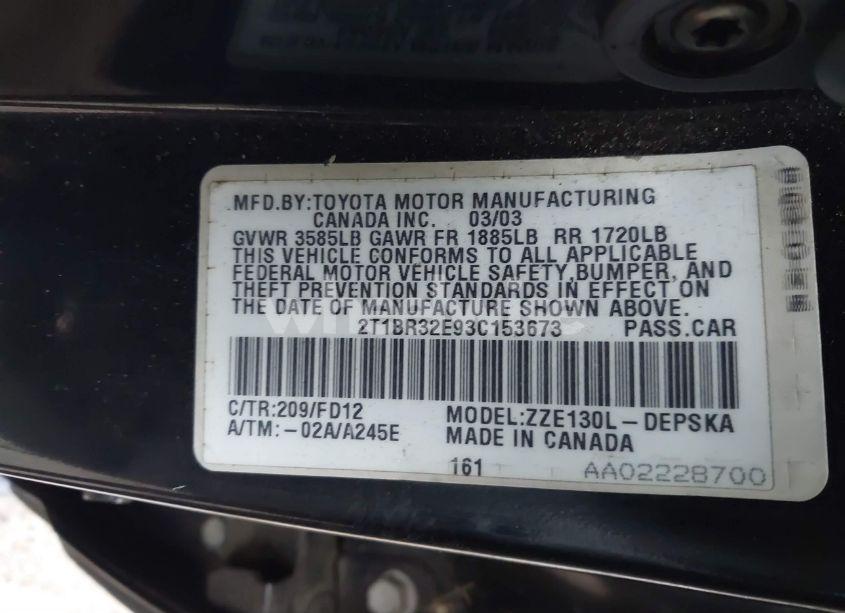 Photo 9 of 2003 Toyota Corolla S (VIN 2T1BR32E93C153673)