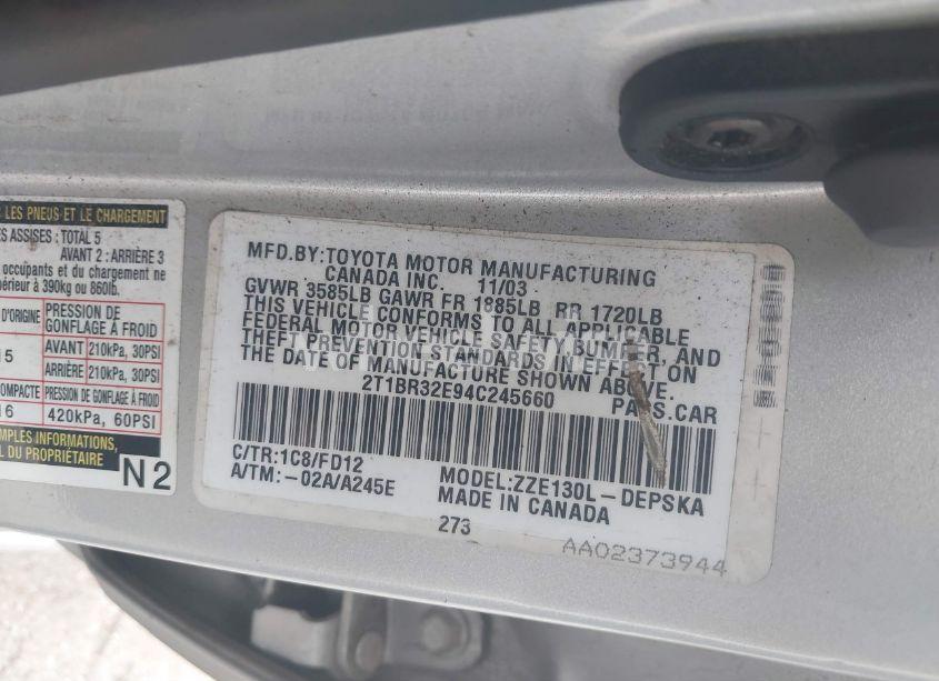 Photo 9 of 2004 Toyota Corolla S (VIN 2T1BR32E94C245660)