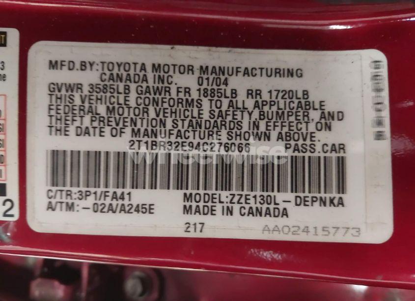 Photo 9 of 2004 Toyota Corolla LE (VIN 2T1BR32E94C276066)