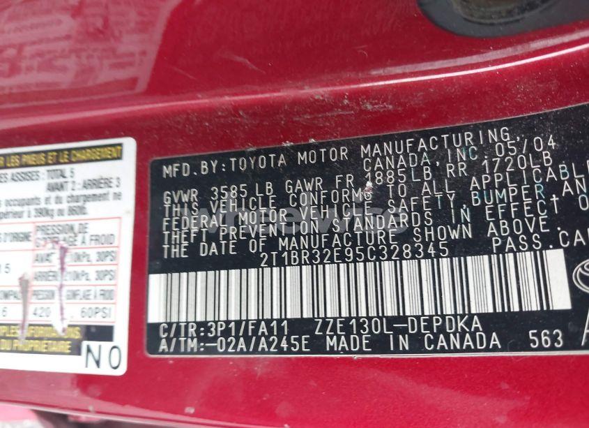 Photo 9 of 2005 Toyota Corolla CE (VIN 2T1BR32E95C328345)