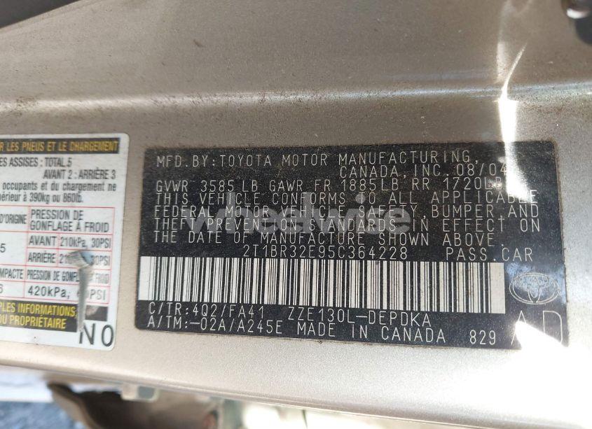 Photo 9 of 2005 Toyota Corolla CE/LE/S (VIN 2T1BR32E95C364228)