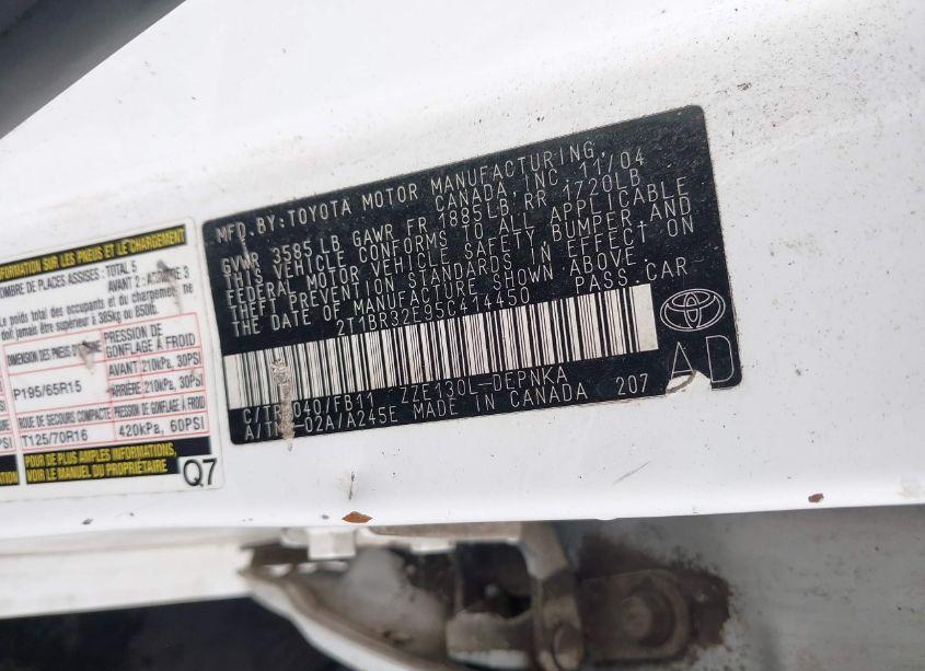 Photo 9 of 2005 Toyota Corolla LE (VIN 2T1BR32E95C414450)