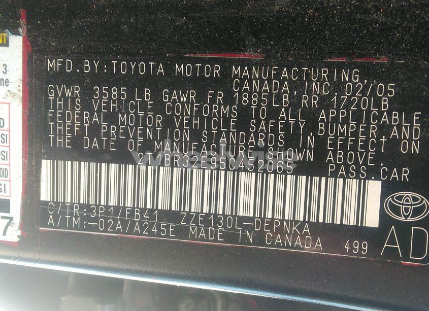 Photo 9 of 2005 Toyota Corolla LE (VIN 2T1BR32E95C452065)