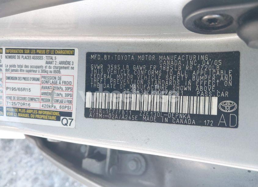 Photo 9 of 2005 Toyota Corolla LE (VIN 2T1BR32E95C476091)