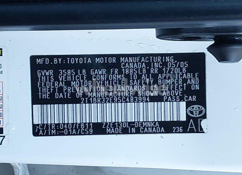 Photo 9 of 2005 Toyota Corolla LE (VIN 2T1BR32E95C483994)