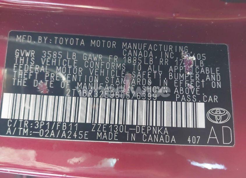 Photo 9 of 2006 Toyota Corolla LE (VIN 2T1BR32E96C576399)