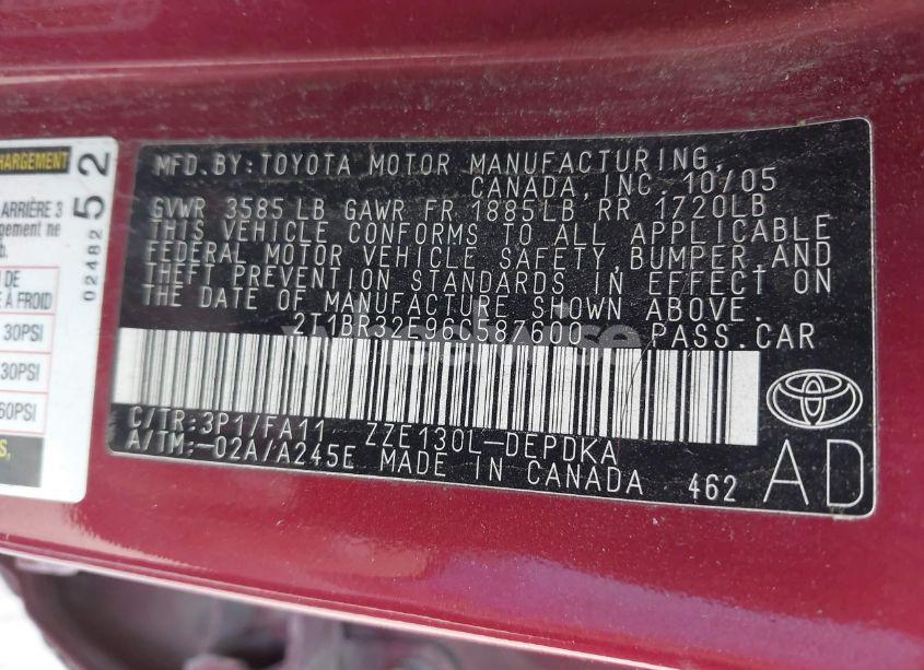 Photo 9 of 2006 Toyota Corolla CE (VIN 2T1BR32E96C587600)