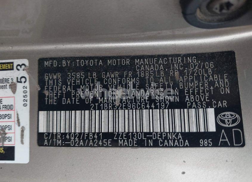 Photo 9 of 2006 Toyota Corolla LE (VIN 2T1BR32E96C644197)