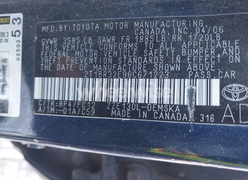 Photo 9 of 2006 Toyota Corolla S (VIN 2T1BR32E96C671223)