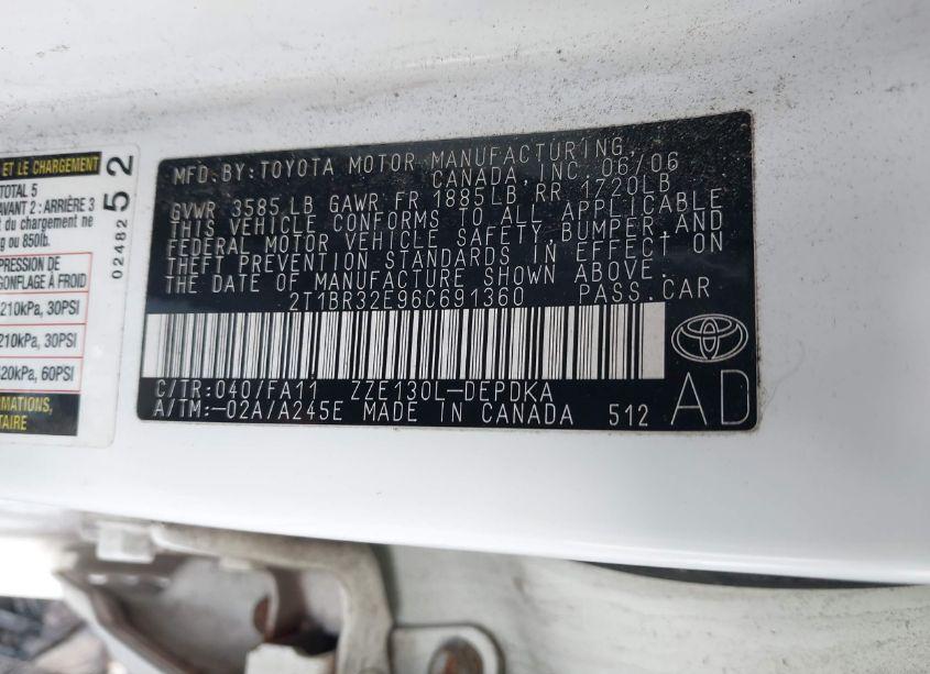 Photo 9 of 2006 Toyota Corolla CE (VIN 2T1BR32E96C691360)