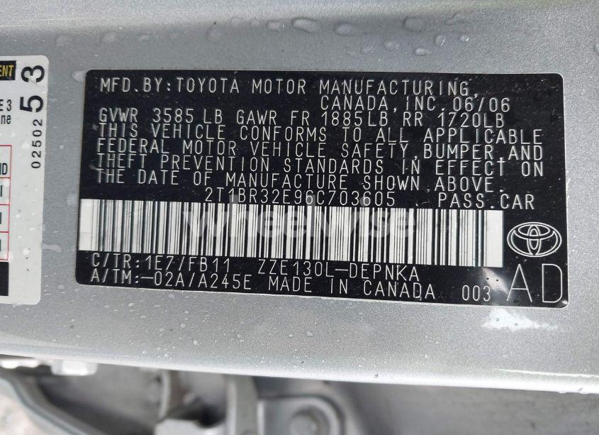 Photo 9 of 2006 Toyota Corolla CE/LE/S (VIN 2T1BR32E96C703605)