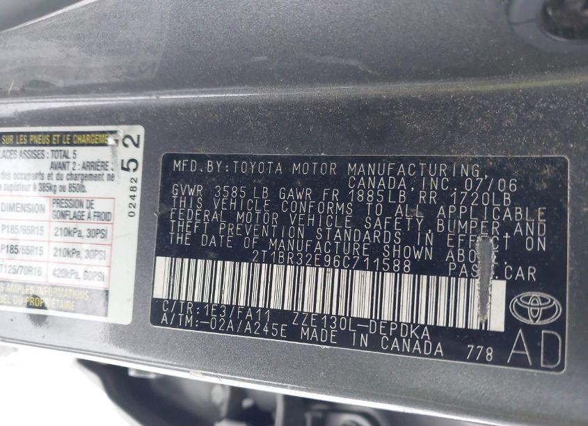 Photo 9 of 2006 Toyota Corolla CE (VIN 2T1BR32E96C711588)