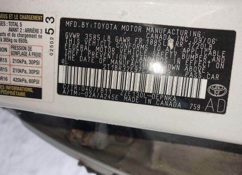 Photo 9 of 2007 Toyota Corolla LE (VIN 2T1BR32E97C733849)