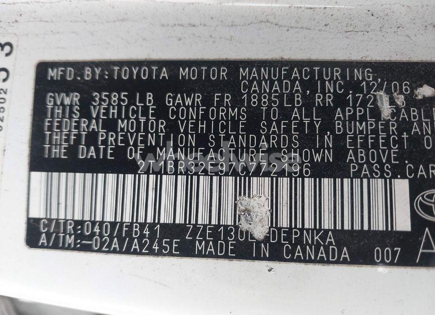 Photo 9 of 2007 Toyota Corolla LE (VIN 2T1BR32E97C772196)