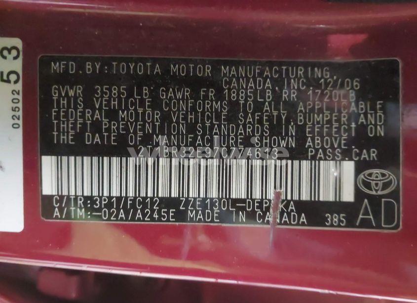 Photo 9 of 2007 Toyota Corolla S (VIN 2T1BR32E97C774613)