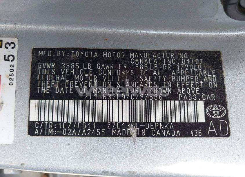 Photo 9 of 2007 Toyota Corolla LE (VIN 2T1BR32E97C787586)