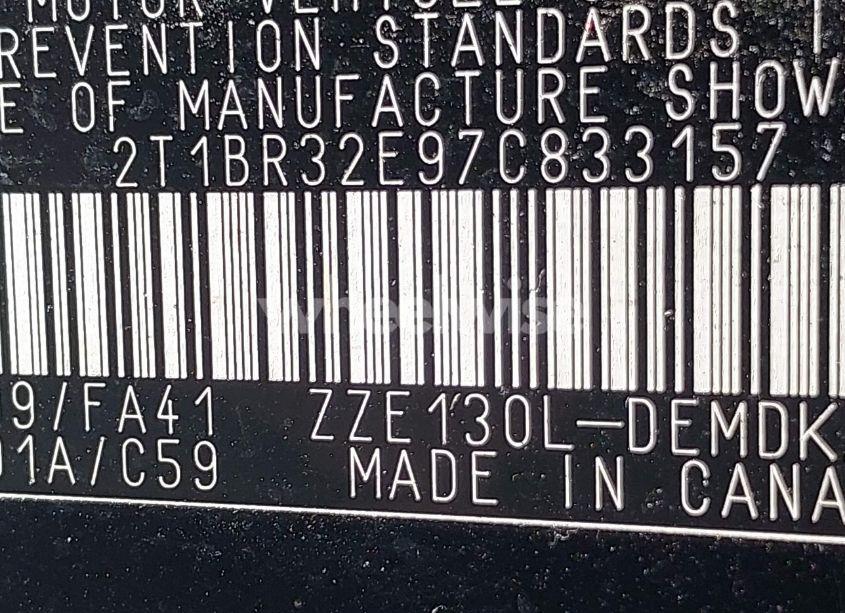 Photo 9 of 2007 Toyota Corolla CE (VIN 2T1BR32E97C833157)