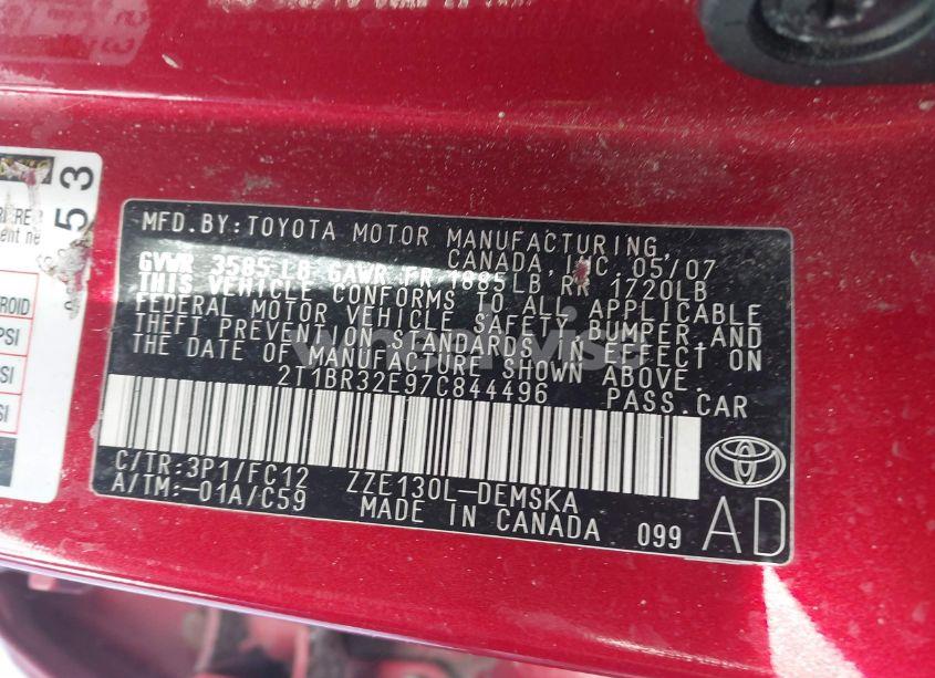 Photo 9 of 2007 Toyota Corolla S (VIN 2T1BR32E97C844496)