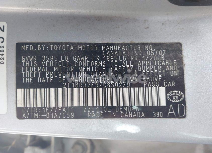 Photo 9 of 2007 Toyota Corolla CE (VIN 2T1BR32E97C850279)