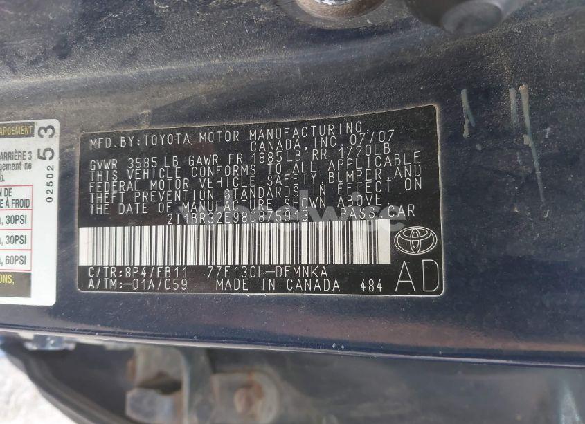 Photo 9 of 2008 Toyota Corolla LE (VIN 2T1BR32E98C875913)