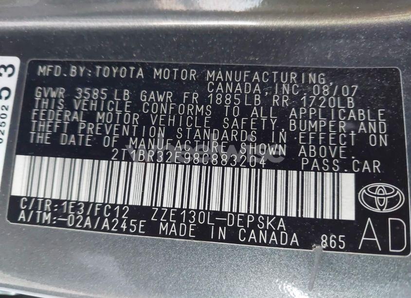 Photo 9 of 2008 Toyota Corolla S (VIN 2T1BR32E98C883204)