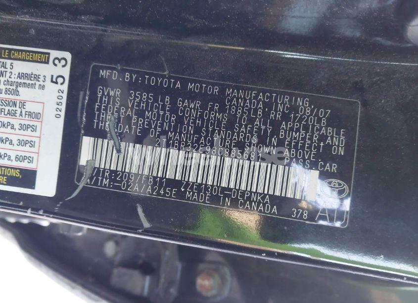 Photo 9 of 2008 Toyota Corolla LE (VIN 2T1BR32E98C885681)