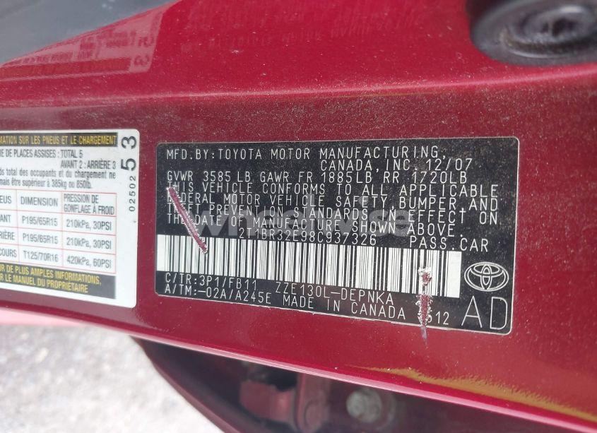 Photo 9 of 2008 Toyota Corolla LE (VIN 2T1BR32E98C937326)