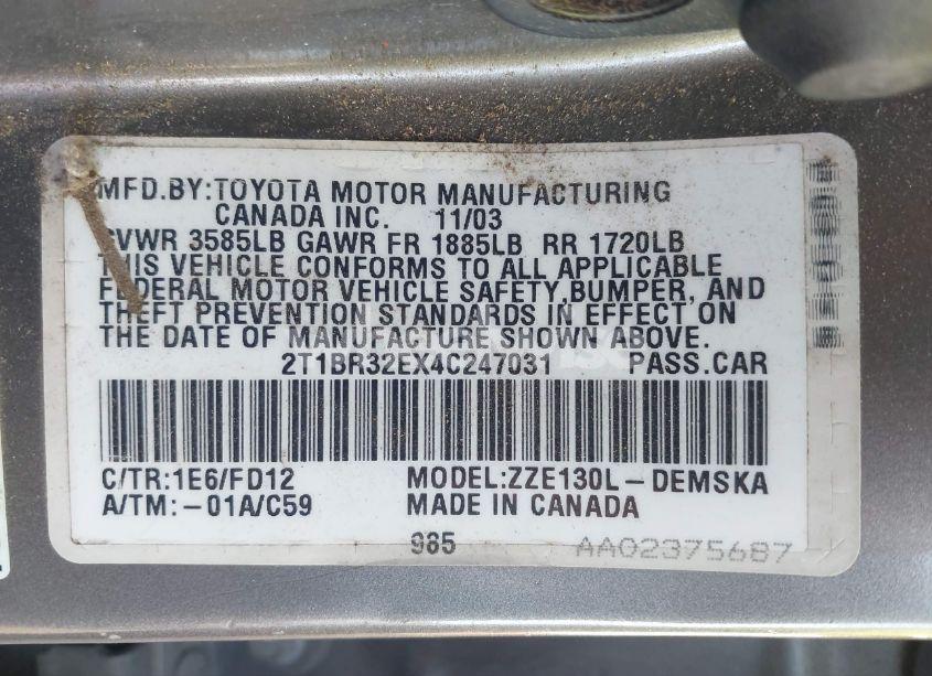 Photo 9 of 2004 Toyota Corolla S (VIN 2T1BR32EX4C247031)