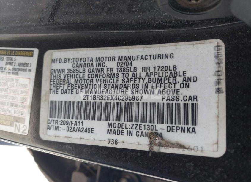 Photo 9 of 2004 Toyota Corolla LE (VIN 2T1BR32EX4C295967)