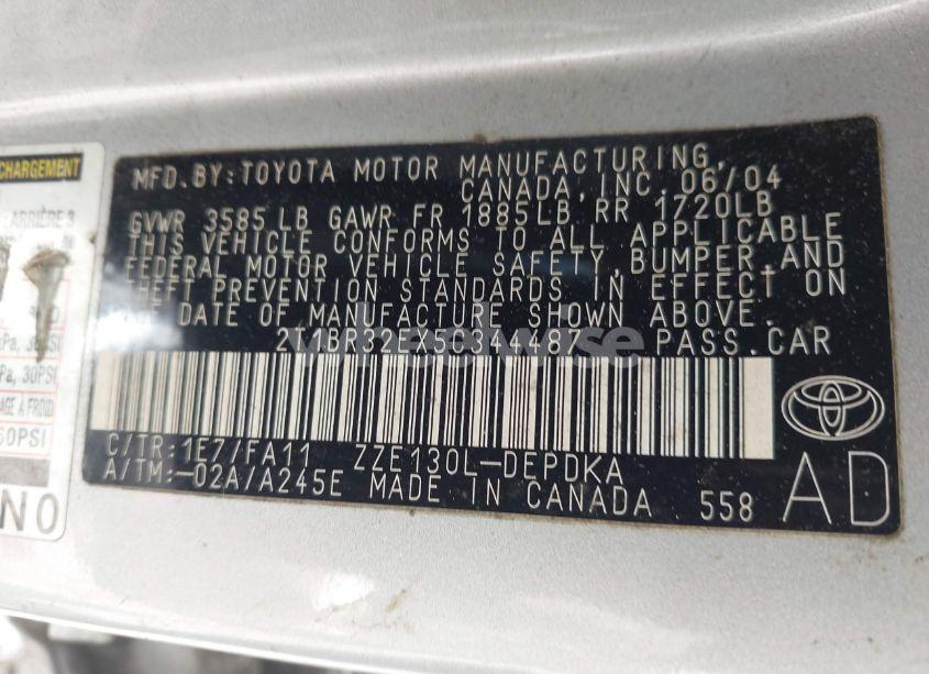 Photo 9 of 2005 Toyota Corolla CE/LE/S (VIN 2T1BR32EX5C344487)