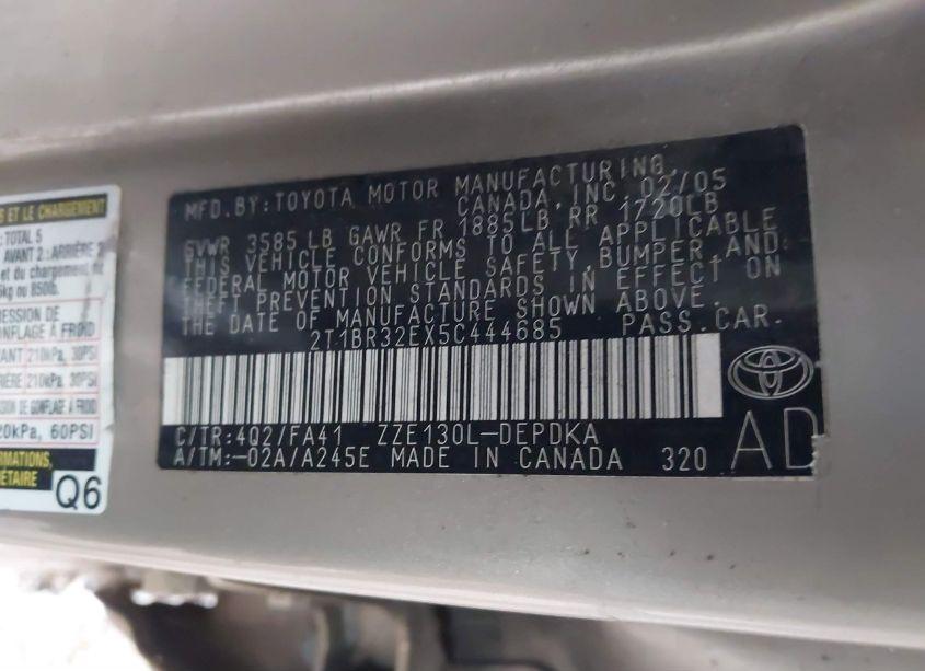 Photo 9 of 2005 Toyota Corolla CE (VIN 2T1BR32EX5C444685)