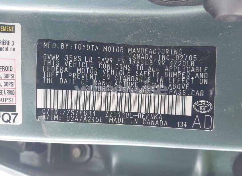 Photo 9 of 2005 Toyota Corolla LE (VIN 2T1BR32EX5C448655)