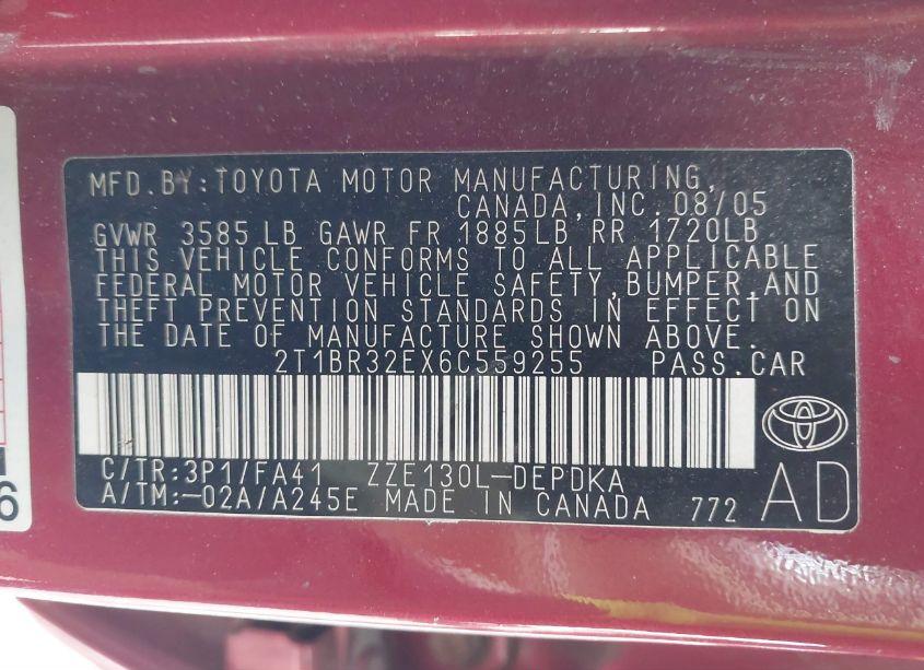 Photo 9 of 2006 Toyota Corolla CE (VIN 2T1BR32EX6C559255)